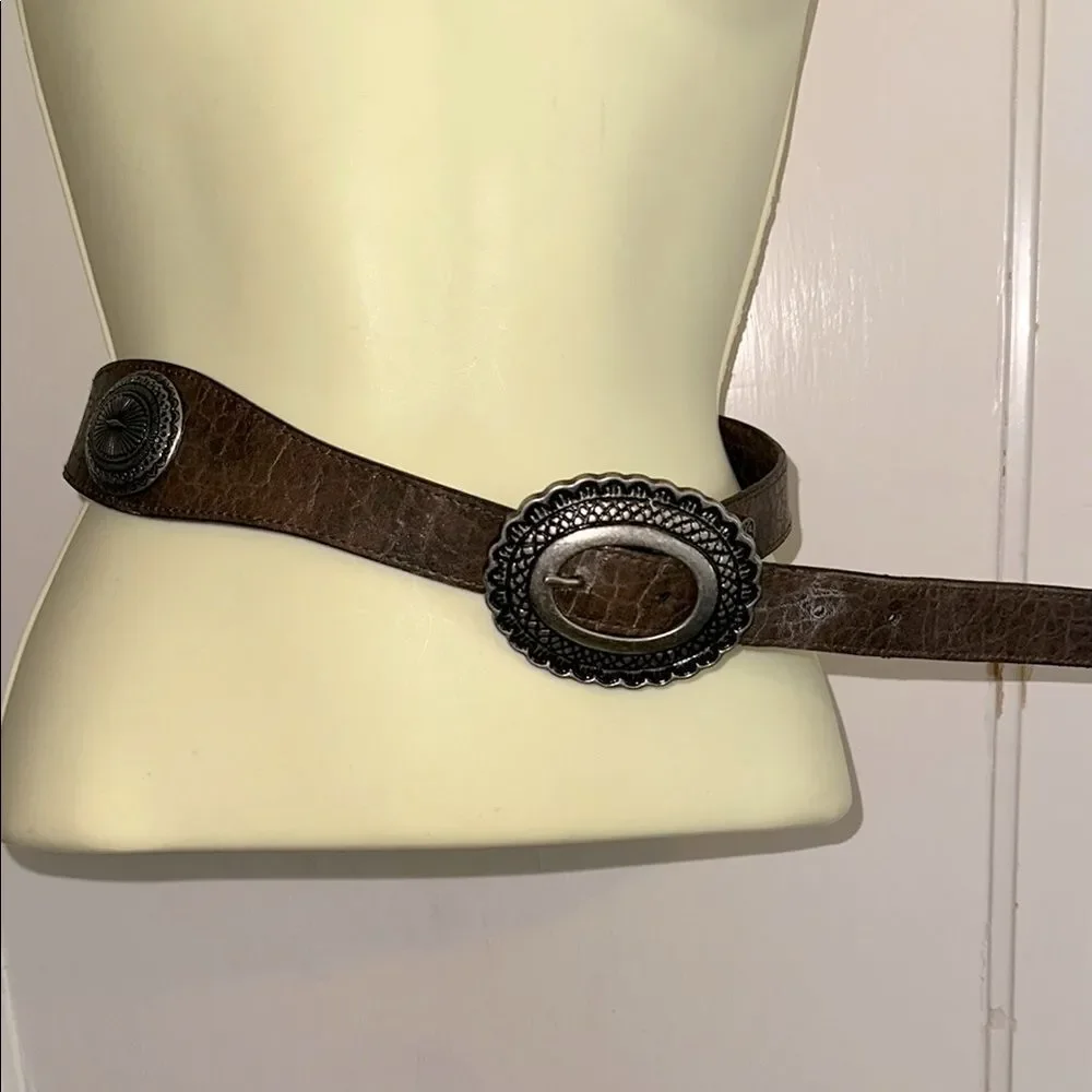 Jessica Simpson Boho Western Brown Belt‎ with Silver Buckle & Silver Conchos